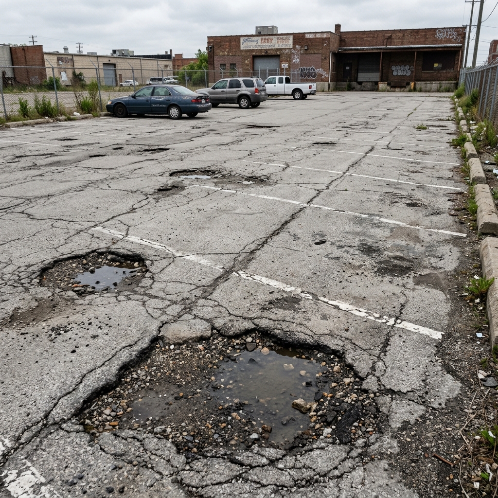 Damaged asphalt in Pembroke Pines before repair